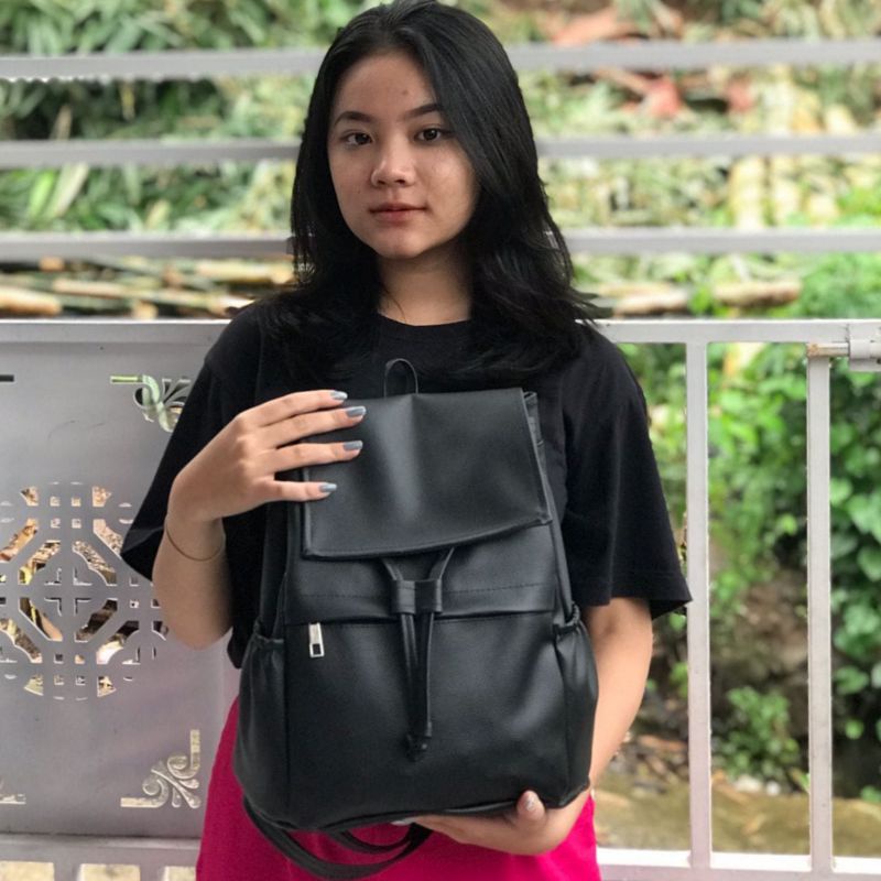 Tu7uh Store Tas Ransel Wanita Luna Warna Hitam /Tas Punggung Gendong/ Backpack Ransel Sekolah,Kuliah Kulit Sintetis / Tas Cewek Murah Bandung