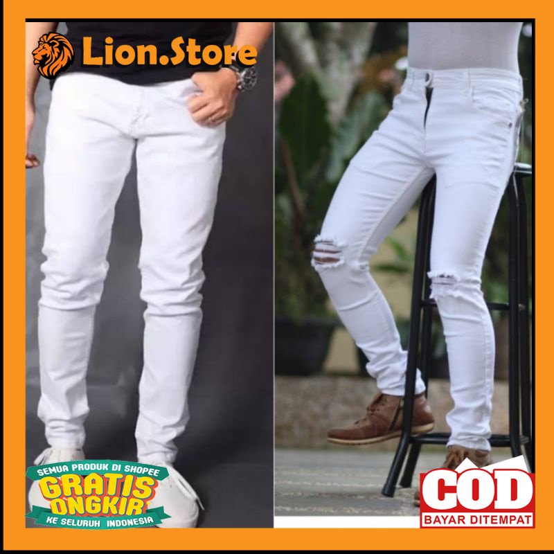 CELANA JEANS SOBEK KEREN KEKINIAN /Celana Jeans Putih Pria Jumbo celana jumbo celana jumbo pria cela
