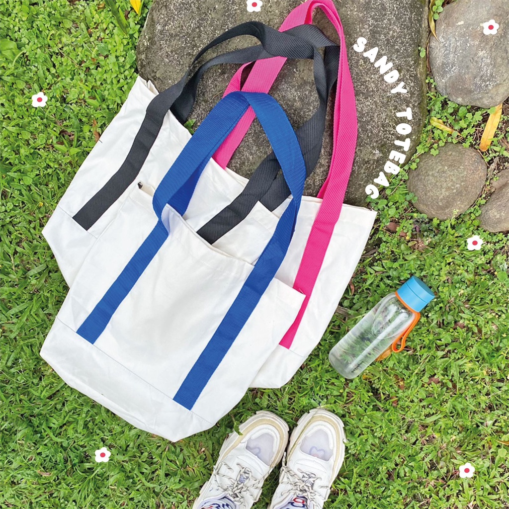 SANDY Totebag Kanvas Polos Tas Lucu Wanita Pria Remaja Korean Style By Chikoisme (RSL) NR