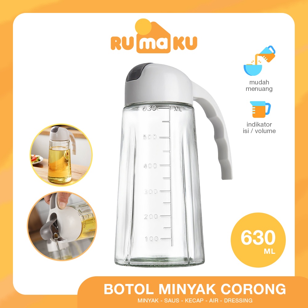 Rumaku Botol Minyak Oil Jug Teko Tempat Minyak Goreng Botol Kecap Cuka Serbaguna 630ml Bahan Kaca