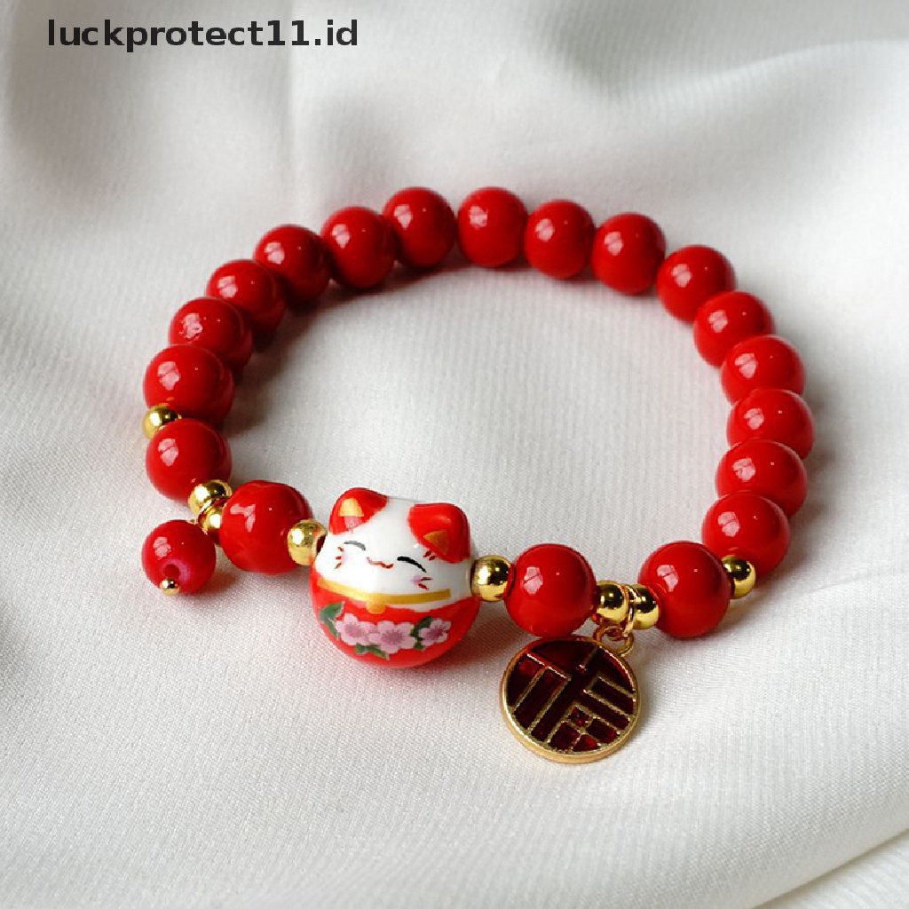 Gelang Tali Tenun Tangan Manik-Manik Keramik Warna Merah