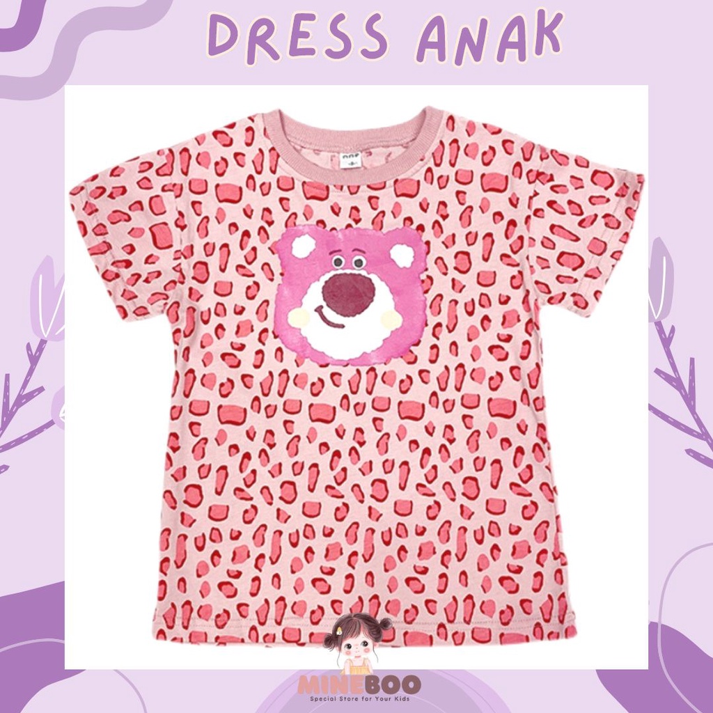 mineboo - PINKISH LEOPARD 1-9TAHUN gadis merah muda beruang /dress kaos anak perempuan