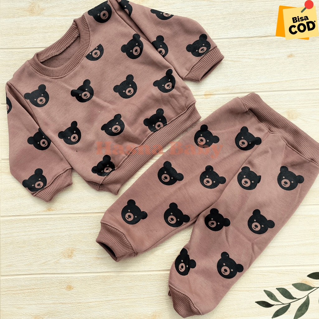 Setelan Baju Bayi Jogger 3-12 bulan Motif Beruang Lucu Kekinian - Juragan Lebak