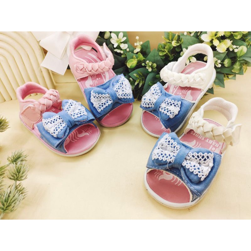 Sandal sepatu anak perempuan/ Pita renda denim