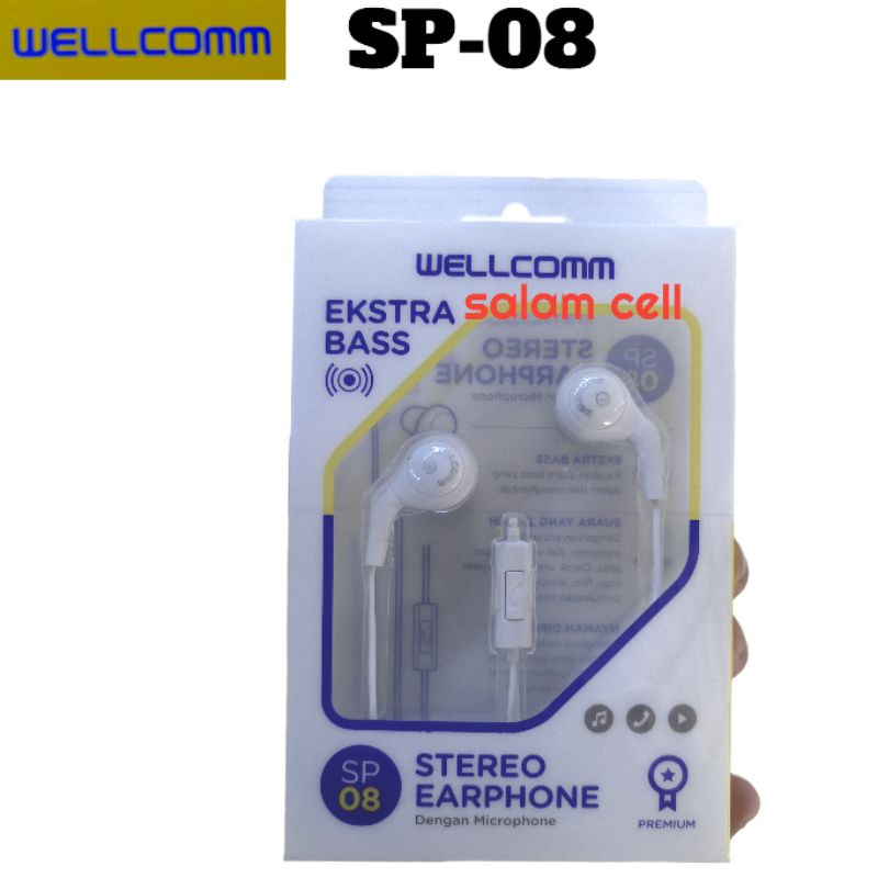 Headset WELLCOMM SP08 Ekstra Bass Audio Jack 3.5MM Headset Earphone Original