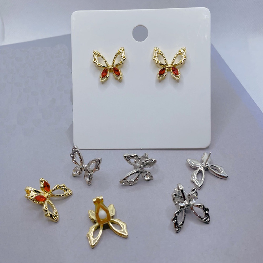 Anting Klip Tanpa Tindik Desain Hewan Kupu-Kupu Aksen Kristal Warna Emas Perak Untuk Wanita