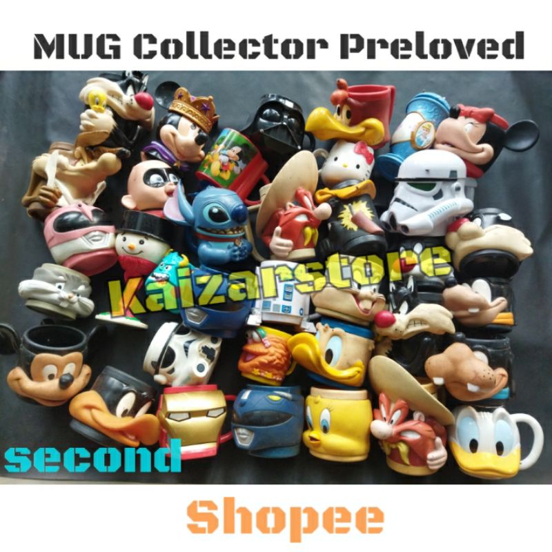 Mug Gelas Cangkir Tempat Minum Collector Original Disney Pixar power rangers Looney Tunes Preloved