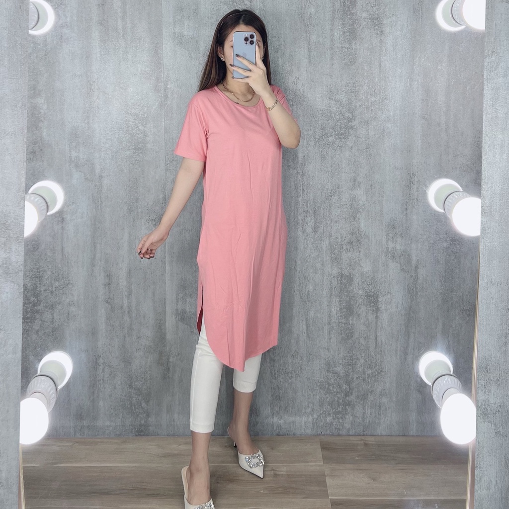 Tunik belah samping | kaos tunik oversize lengan pendek