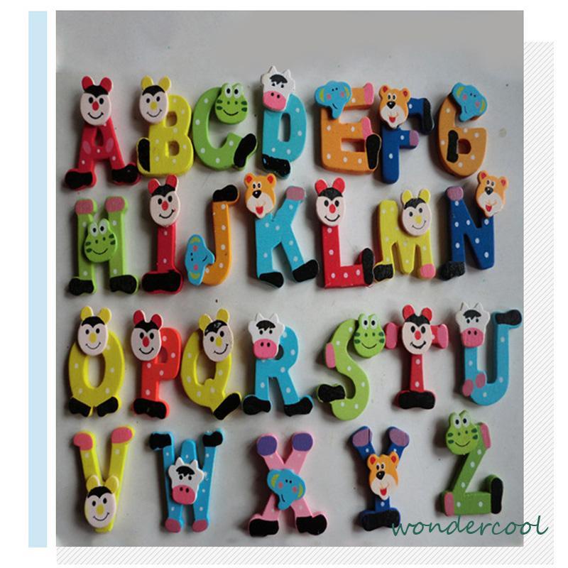 Stiker Kulkas Magnet Lucu Kartun Alphabet Tempelan Kayu Bahan Untuk Dekorasi Kulkas-Won