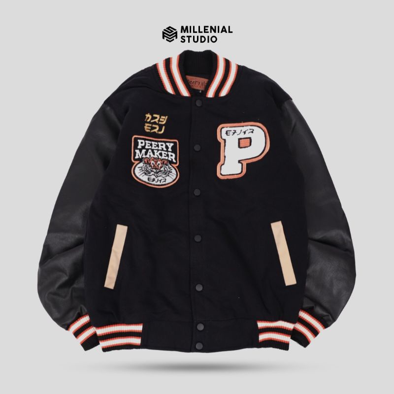 VARSITY CHAMPION ROAR | JAKET VARSITY BLACK BORDIR ORIGINAL PEERY MAKER | MILLENIAL STUDIO
