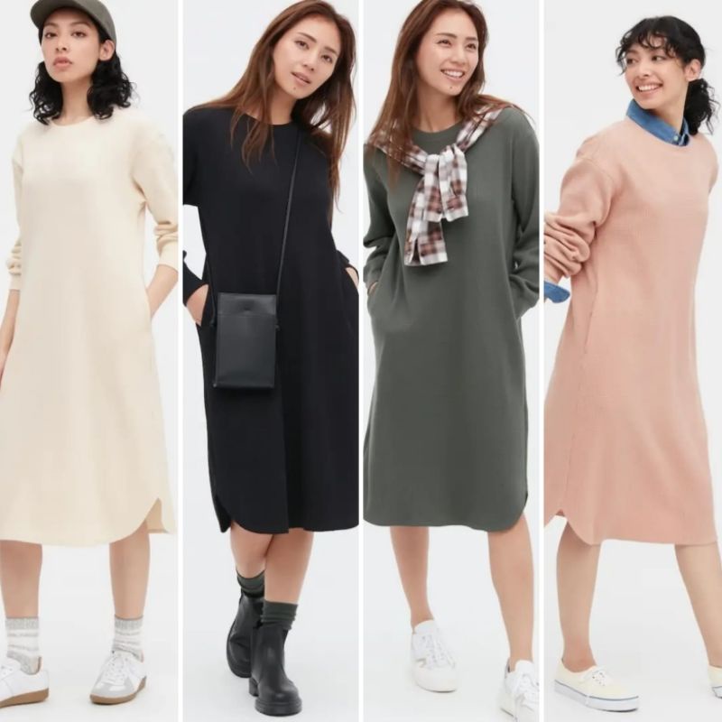 Dress Waffle Uniqlo Crew Neck