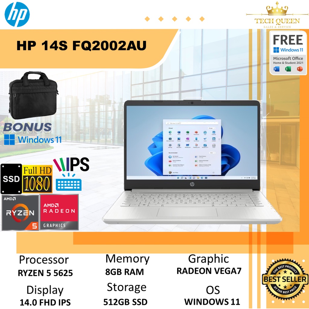 HP 14S FQ2002AU - RYZEN 5 5625 8GB 512SSD VEGA7 W11+OHS 14.0FHD IPS BLIT