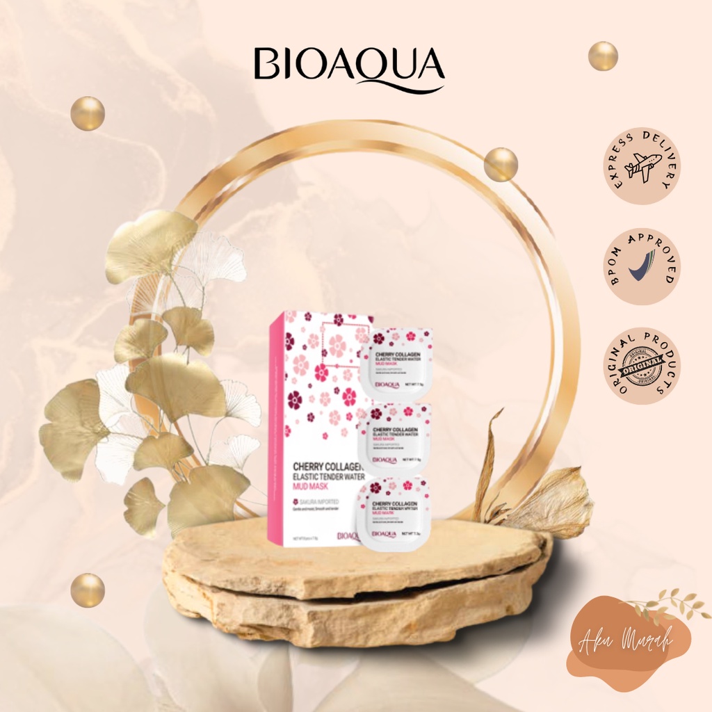 ✨ AKU MURAH ✨BIOAQUA Cherry Collagen Elastic Tender Water Mud Mask 7.5gx8pcs