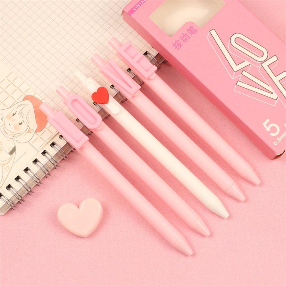 R-flower 5PCS/Set Press Pena Netral Kualitas Tinggi 0.5mm Perlengkapan Kantor Sekolah Alat Tulis Alat Tulis Gel Pen