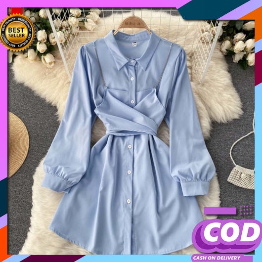 Dres Pendek Seksi Wanita Korea Style Dress Kondangan Import Elegan Mewah Baju Imlek Simpel Atasan Ce