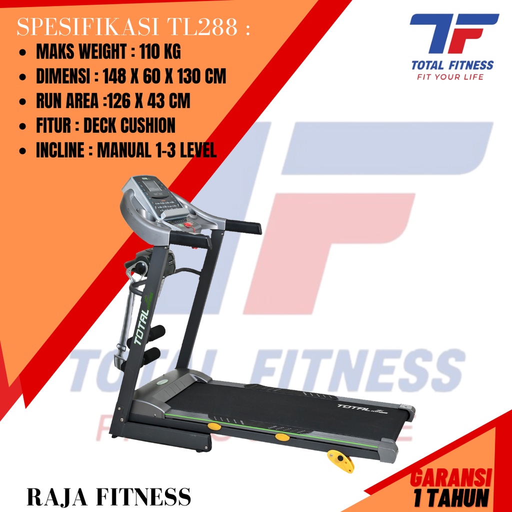 Jual Treadmill Elektrik 2 Hp Tl 288 Daya Listrik 400 Watt Shopee