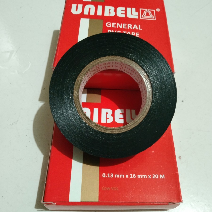 ISOLASI,SOLASI KABEL UNIBEL HITAM 0,13 MM X 16MM X 20M ASLI