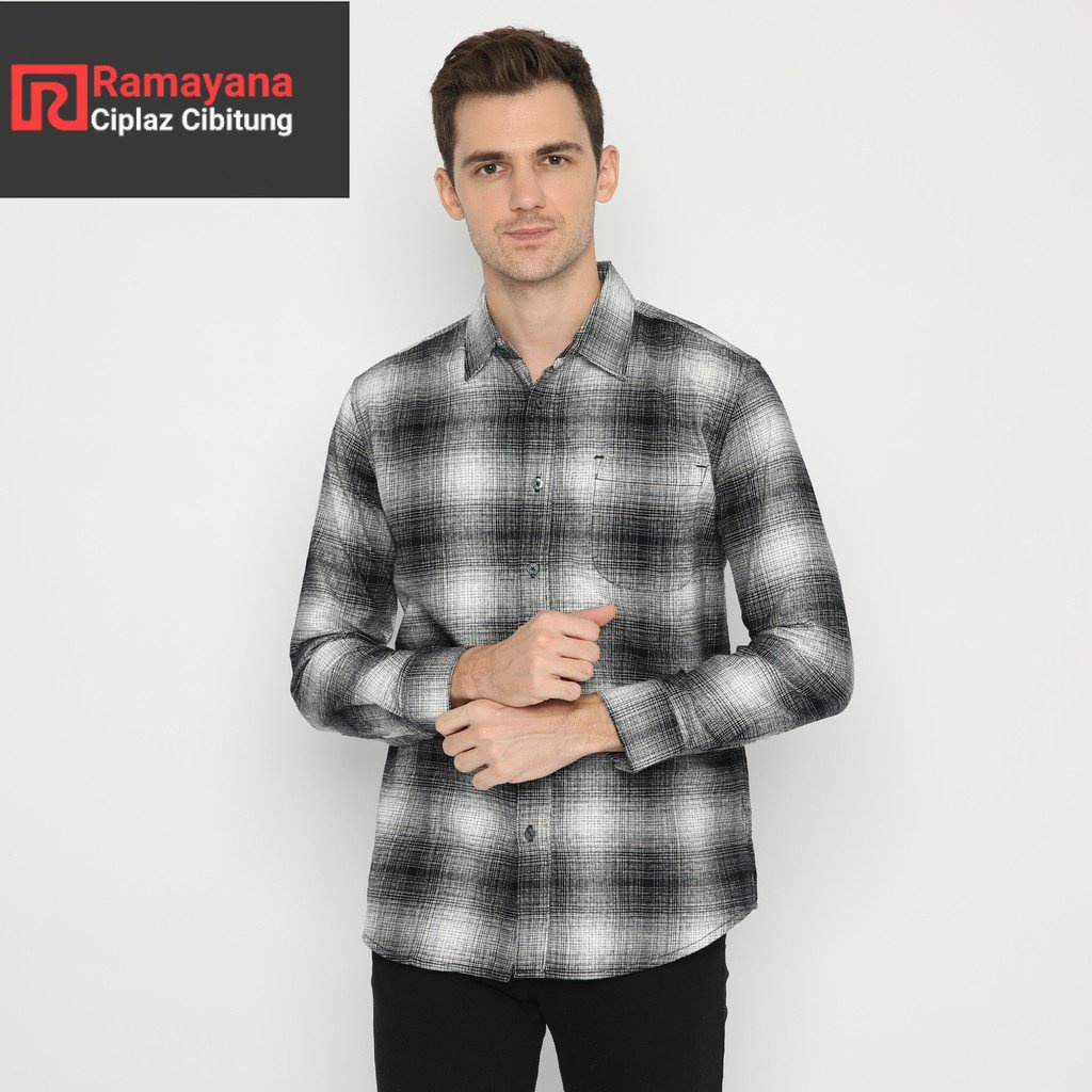 Platini Kemeja Flanel Pria Lengan Panjang Hitam 76168 / Ramayana Cibitung