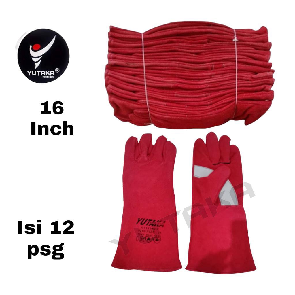 SARUNG TANGAN LAS YUTAKA 16 INCH MERAH luk putih isi 1 lusin/murah SARUNG TANGAN LAS YUTAKA 16 INCH MERAH luk putih isi 1 lusin