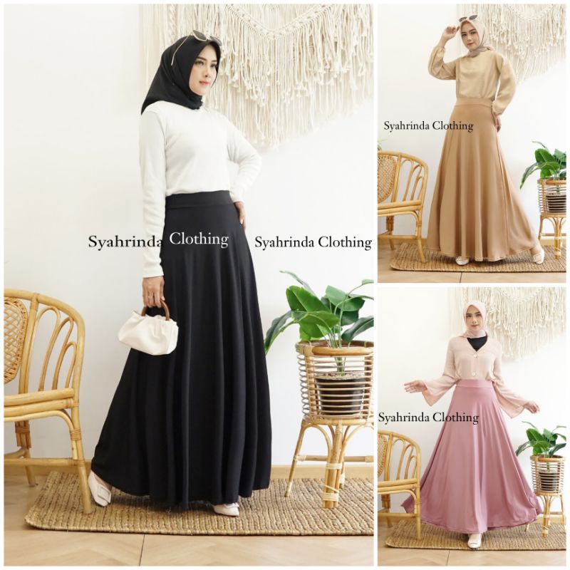 Rok Polos Panjang Skirt Lebar Wanita Jescourt Jersey Premium