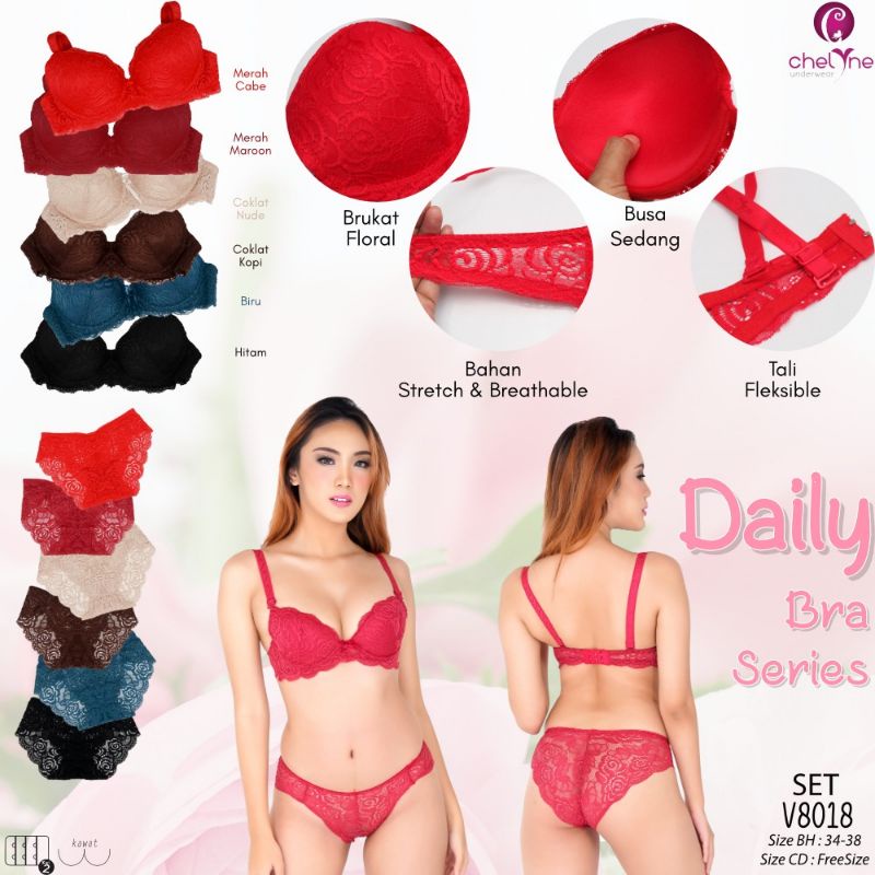 SET BRA 8018 SETELAN BH + CD FULL RENDA KAWAT BUSA SEDANG - BUNGALILY
