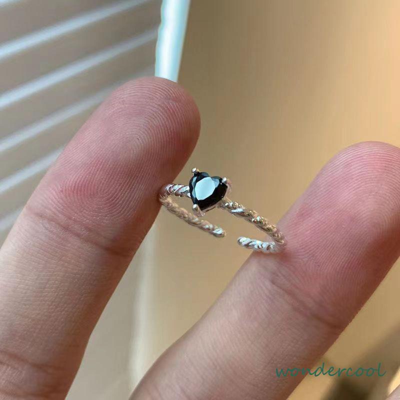 Cincin Hitam Cinta Adjustable Korea Fahion Retro Cincin Jari Untuk Wanita-Won