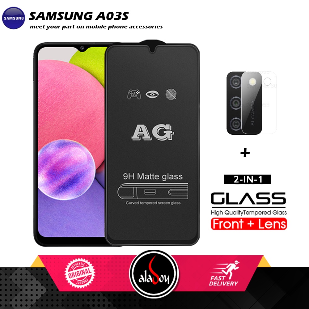 Samsung A03S PAKET 2IN1 Tempered Glass Matte Anti Glare Full Layar dan Tempered Glass Kamera