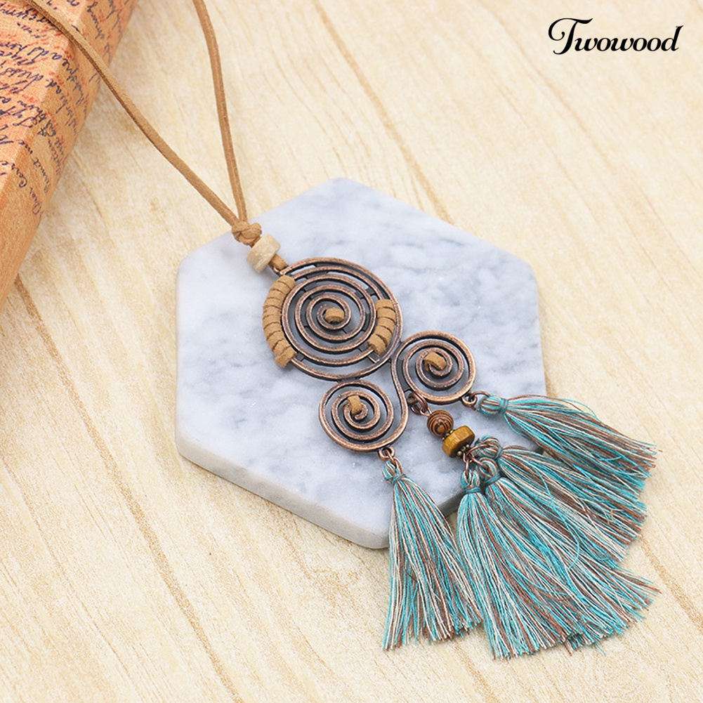 Kalung Rantai Panjang Dengan Liontin Rumbai Spiral Gaya Bohemian Untuk Hadiah