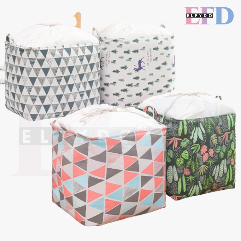 ELFYDO HL0464 Tempat Penyimpanan Mainan Baju / Storage Bag Serbaguna Keranjang Lipat Tempat Mainan Anak Bed Cover Baju Celana Gorden Selimut Baju Kotor Motif Minimalis