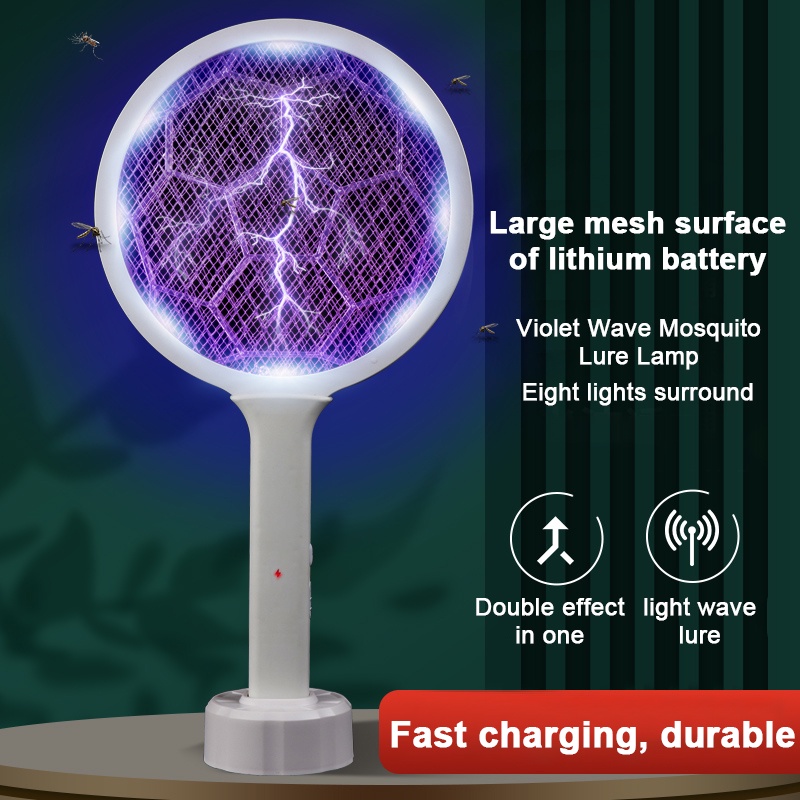 ES25/26 Raket Nyamuk dengan 8 dan 1 Lampu LED dan Perangkap Nyamuk | Electric Mosquito Swatter 2 in 1 Mosquito Killer