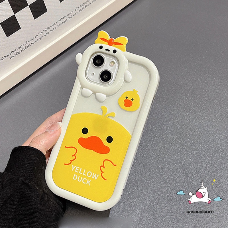 Case Realme C33 C25s C12 C15 C31 C21Y 8 7 8i 9 8pro 5 6i 9i 5s 5 7i 9pro+ Realme C30 C25 C25Y C11 C35 C21 C2 C3 C17 Kartun 3D Bow Little Monster Lensa Bebek Kuning Lucu Lembut Sarung Cover Sarung