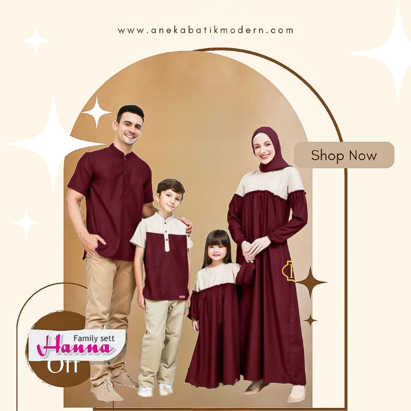 SET BAJU COUPLE KELUARGA HANNA FAMILY SERIES RAYA BUSANA MUSLIM LEBARAN LILAC COKSU MARUN NAVI