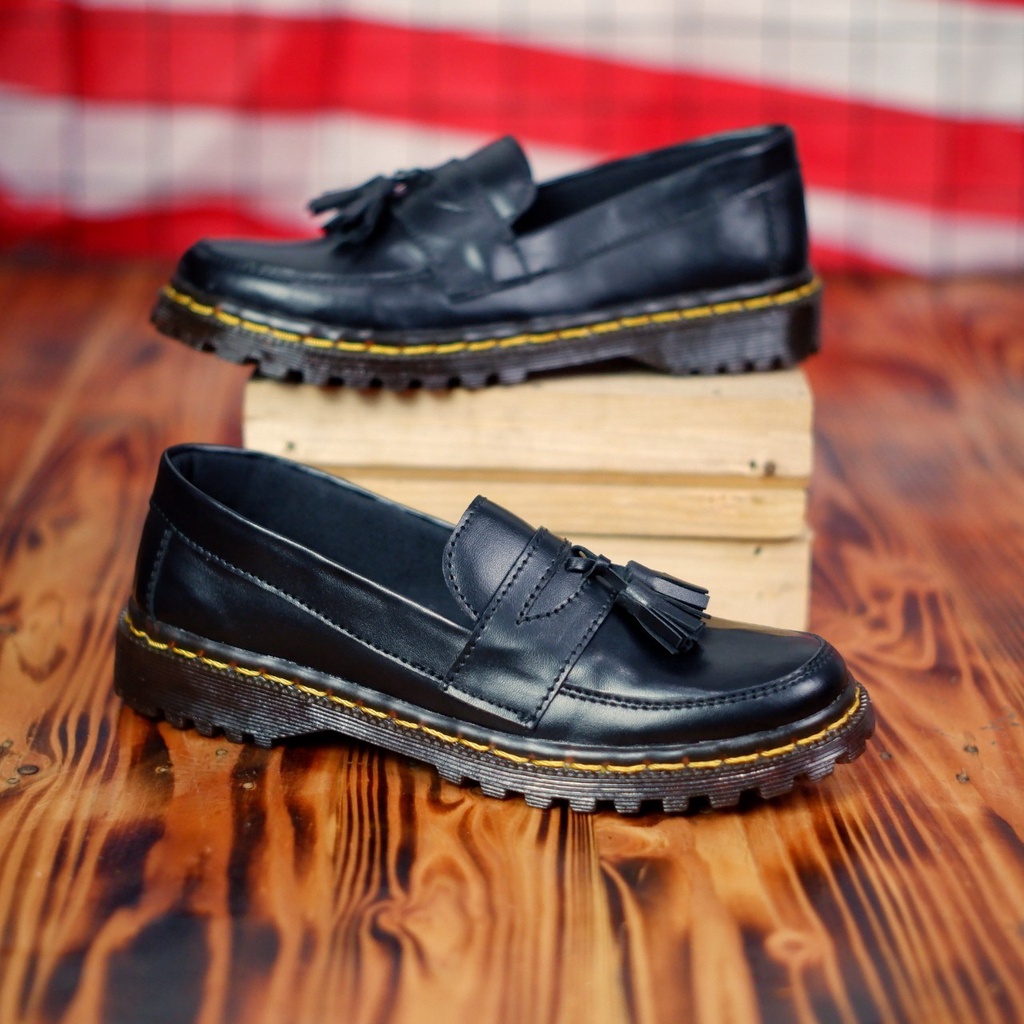 BURAY X Sepatu Loafer Boi Kulit WANITA Kulit Asli Casual Kasual Formal Pascal Full Black SlipOn Pantofel Kerja Kantor