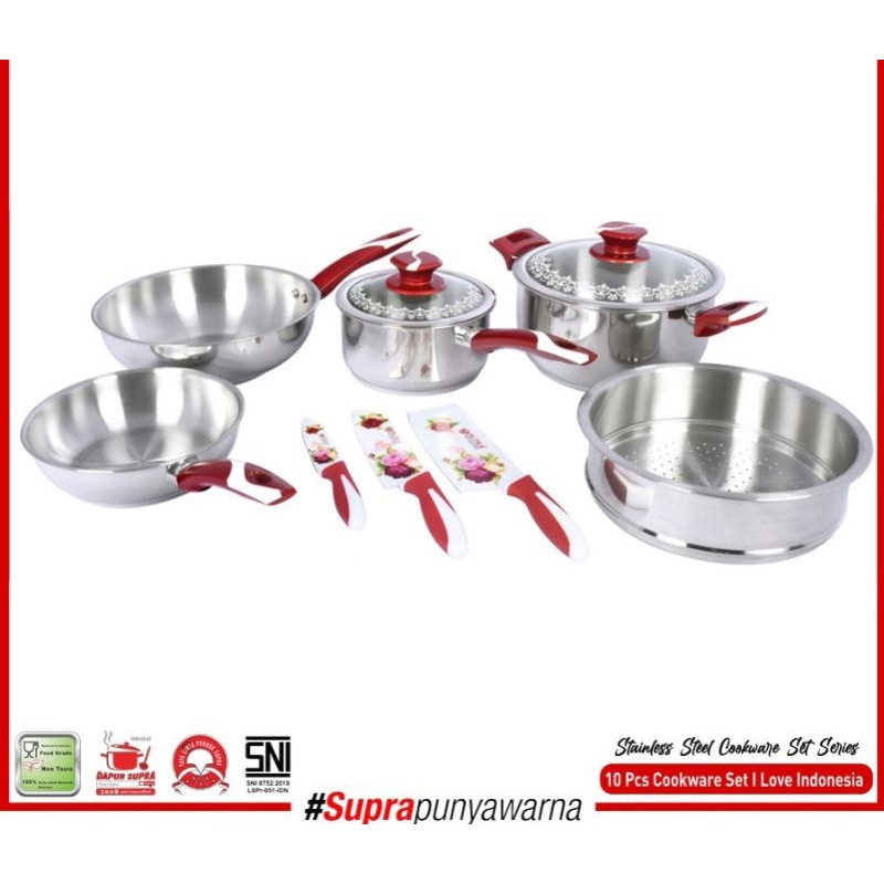 alat masak satu set supra - panci dan pisau satu set merk supra