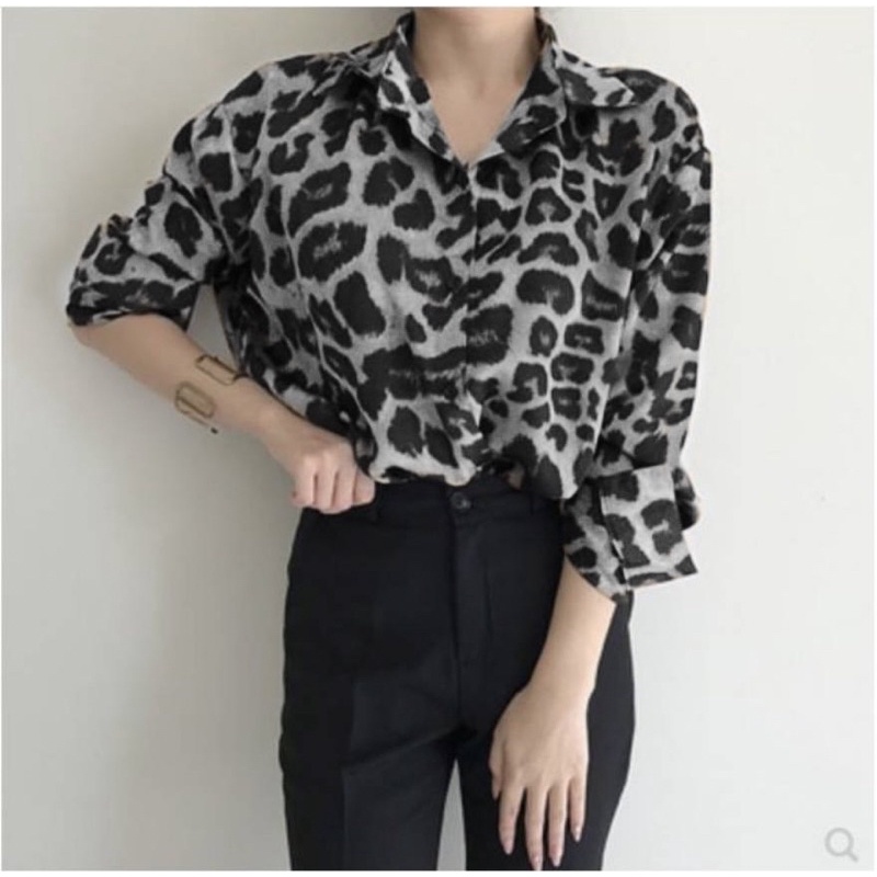 kemeja leopard grey LD 100 sampai LD 130 / kemeja rayon leopard