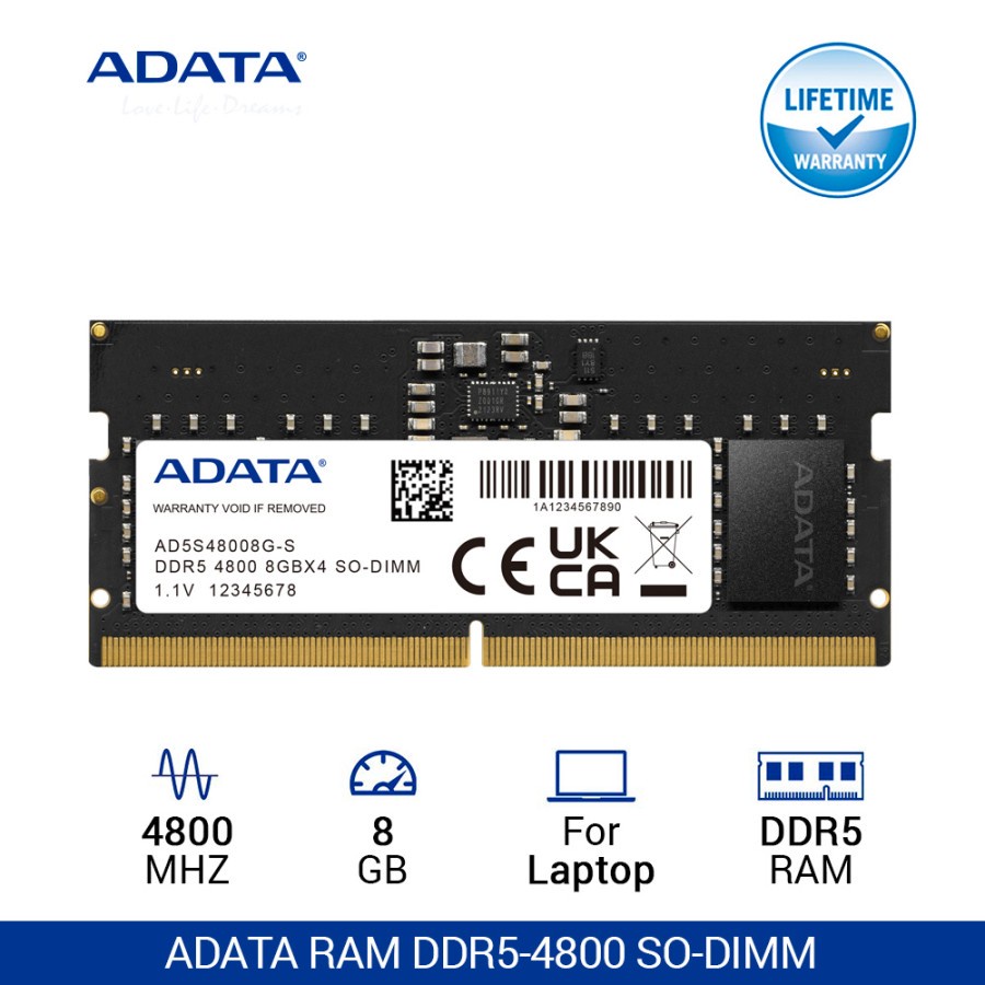 ADATA DDR5 4800 Mhz 8GB SO-DIMM RAM untuk Laptop