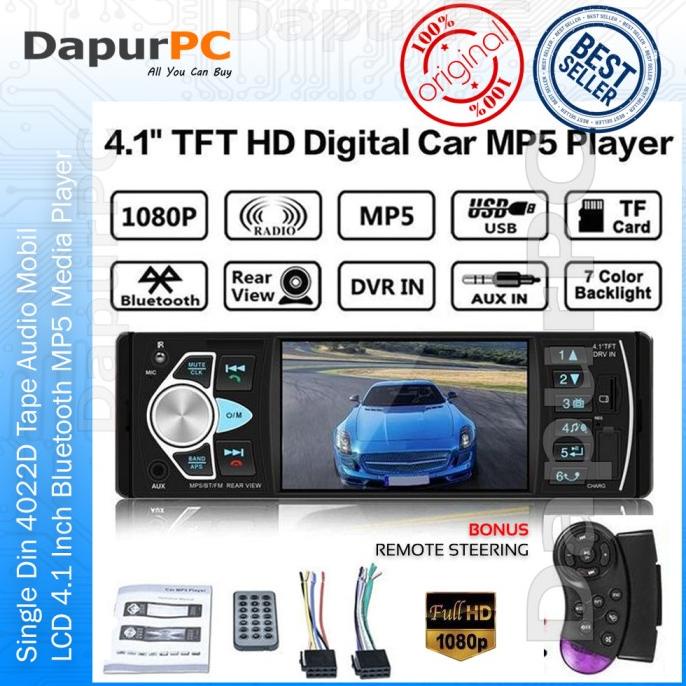 Single Din 4022D LCD 4.1 Inch Monitor Tape Audio Mobil Bonus Remote