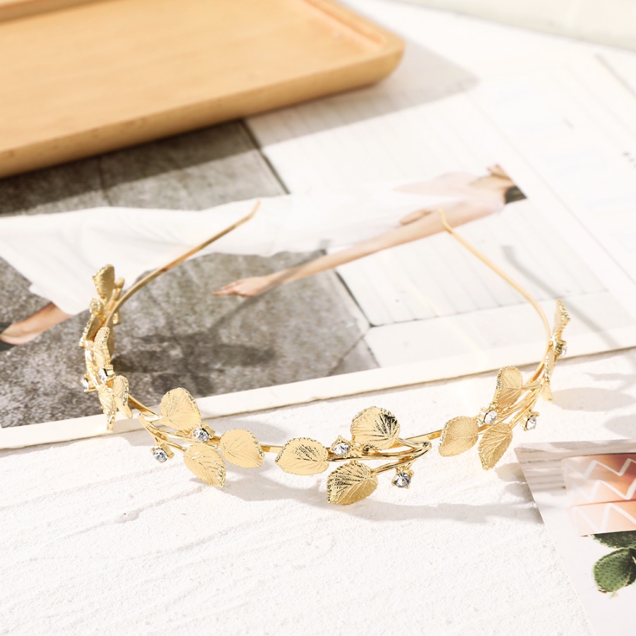 Headband Bentuk Daun Warna Emas Aksen Kristal Berlian Imitasi Bahan Alloy Gaya Korea Untuk Wanita