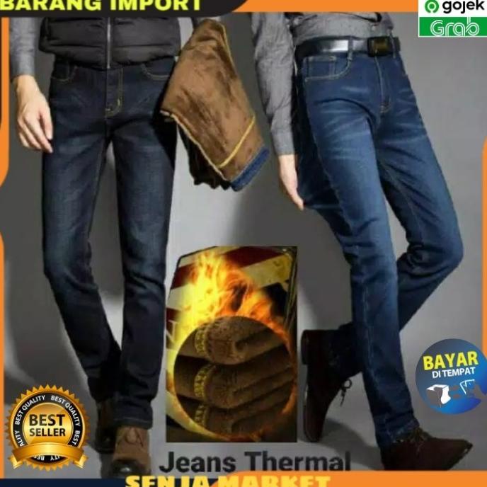 CELANA JEANS WINTER MUSIM DINGIN THERMAL TEBAL MURAH FASHION PRIA