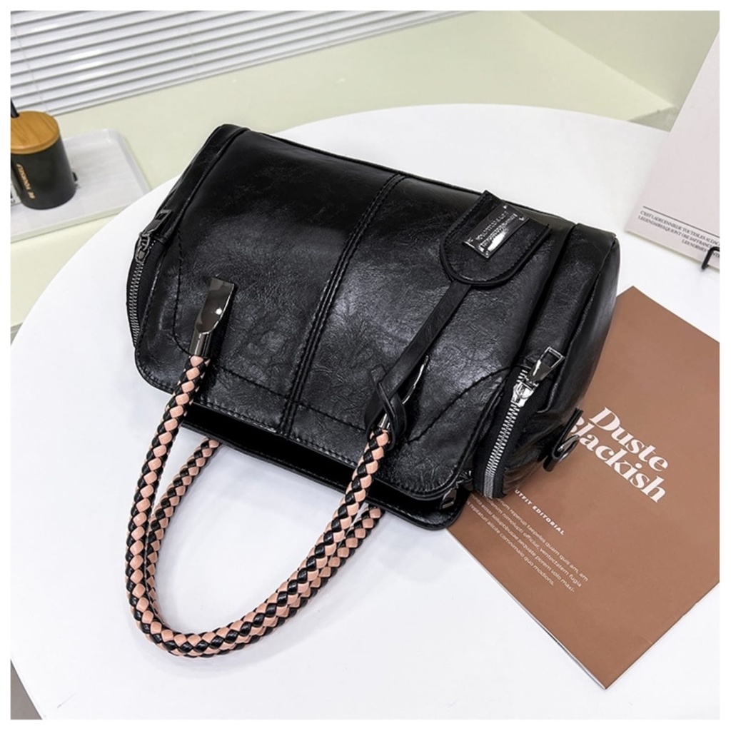 TAS SELEMPANG WANITA IMPORT KULIT HITAM UMADAM SHOULDER SLINGBAG TA707B5 BAG BESAR BAHU PREMIUM REMAJA FASHION KOREA KEKINIAN BRANDED BATAM CEWEK MURAH