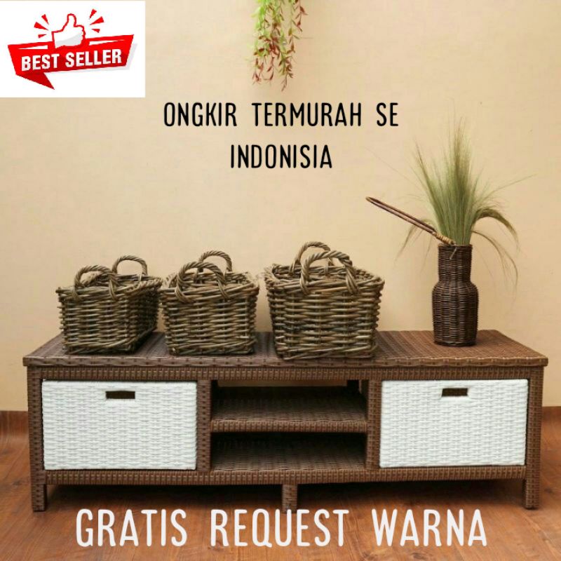 meja tv rotan sintetis