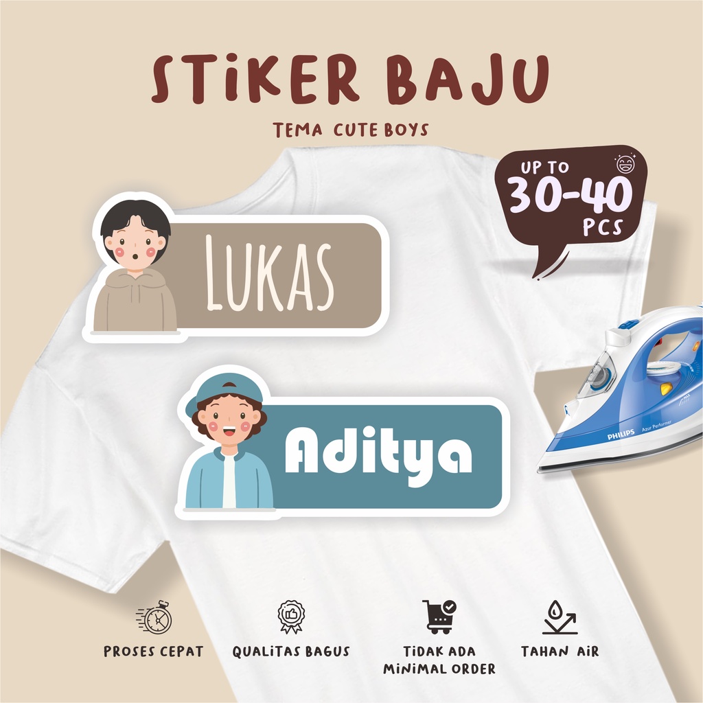 

(30-40pcs)Edisi LAKI -LAKI/stiker baju/stiker dtf murah/anti luntur / Sablon Setrika Name /Label Sticker Iron on sticker a