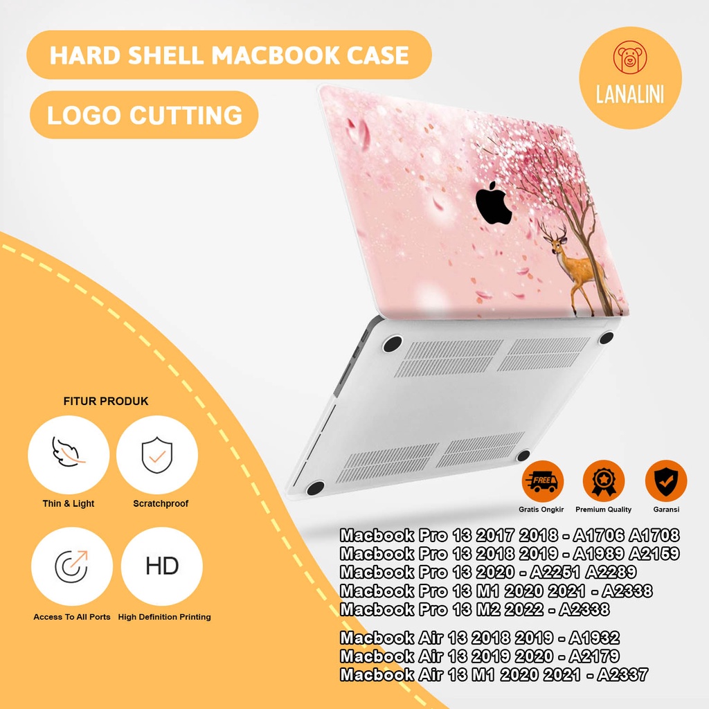 Case Casing Protective Pelindung Laptop Macbook Air Pro 13 M1 M2 2017 2018 2019 2020 2021 A1932 A2179 A2337 A1706 A1708 A1989 A2159 A2251 A2289 A2338 Gambar Sakura Warna Pink Pastel Kombinasi Motif Lucu Hardcase Murah