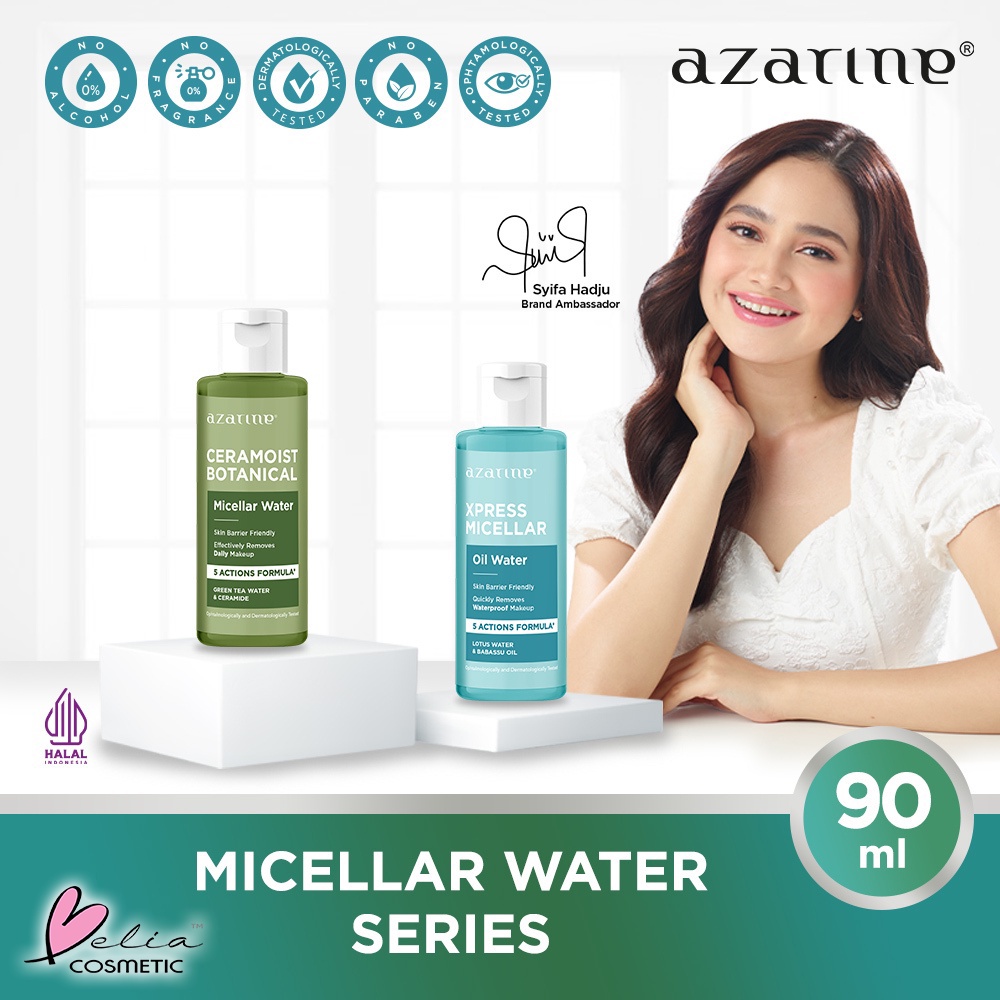 ❤ BELIA ❤ AZARINE Micellar Water 90 ml | Ceramoist Botanical Micellar Water | Xpress Micellar Oil Water | BPOM