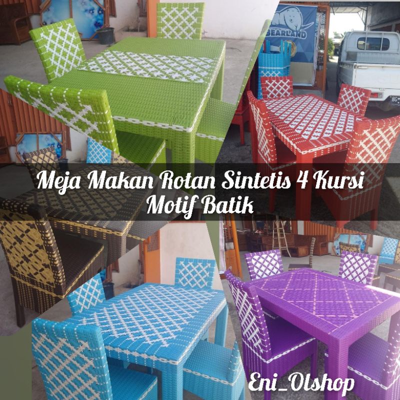 Meja Makan Rotan Sintetis Motif Batik 4 Kursi Palembang