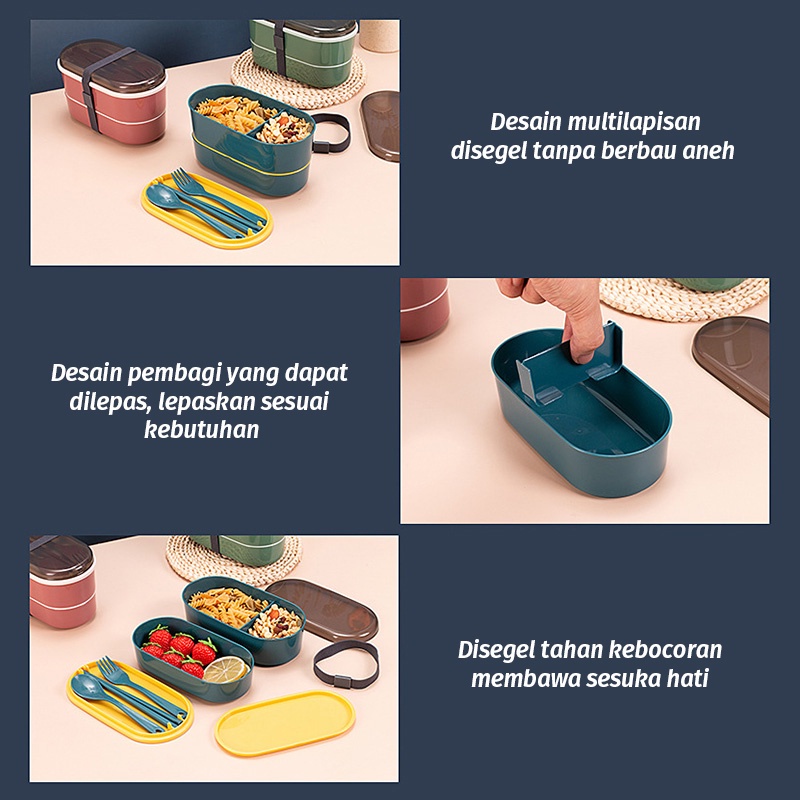 Kotak Makan Bekal Makan Set 700ml Tempat Bekal Makan Portable Lunch Box Free Sendok dan Sumpit Bekal Murah