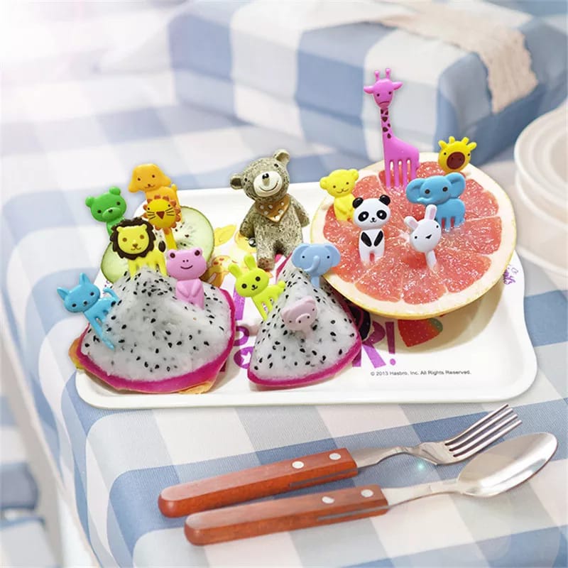 10 PCS Garpu Tusukan Buah / Kue / Dessert Mini Motif Kartun Hewan Untuk Anak F852