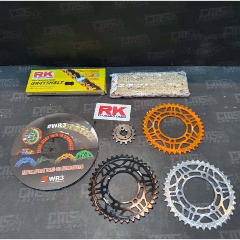Gir Gear Set Komplit WR3For Ninja R / Ninja RR
Rantai RK 415-130 HSLT Gold
Gir Belakang 415-39/40
Gi