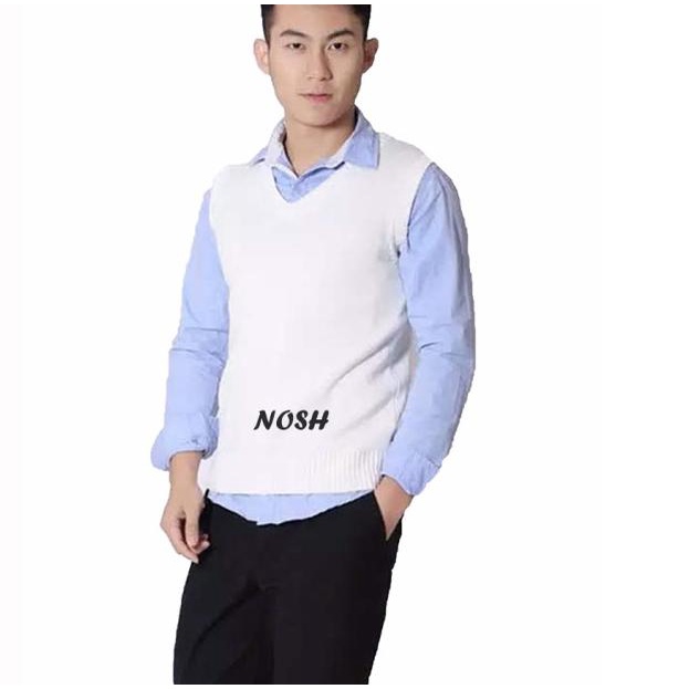Nosh Men's Knit Vest Rompi Rajut Pria - Ian - Putih, S