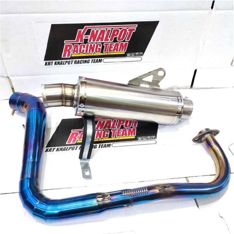 Knalpot Racing Polos Leher Biru Free Laser Nama Sunmori Ngacung Njengat Atas Cobra Vario 125 150 160